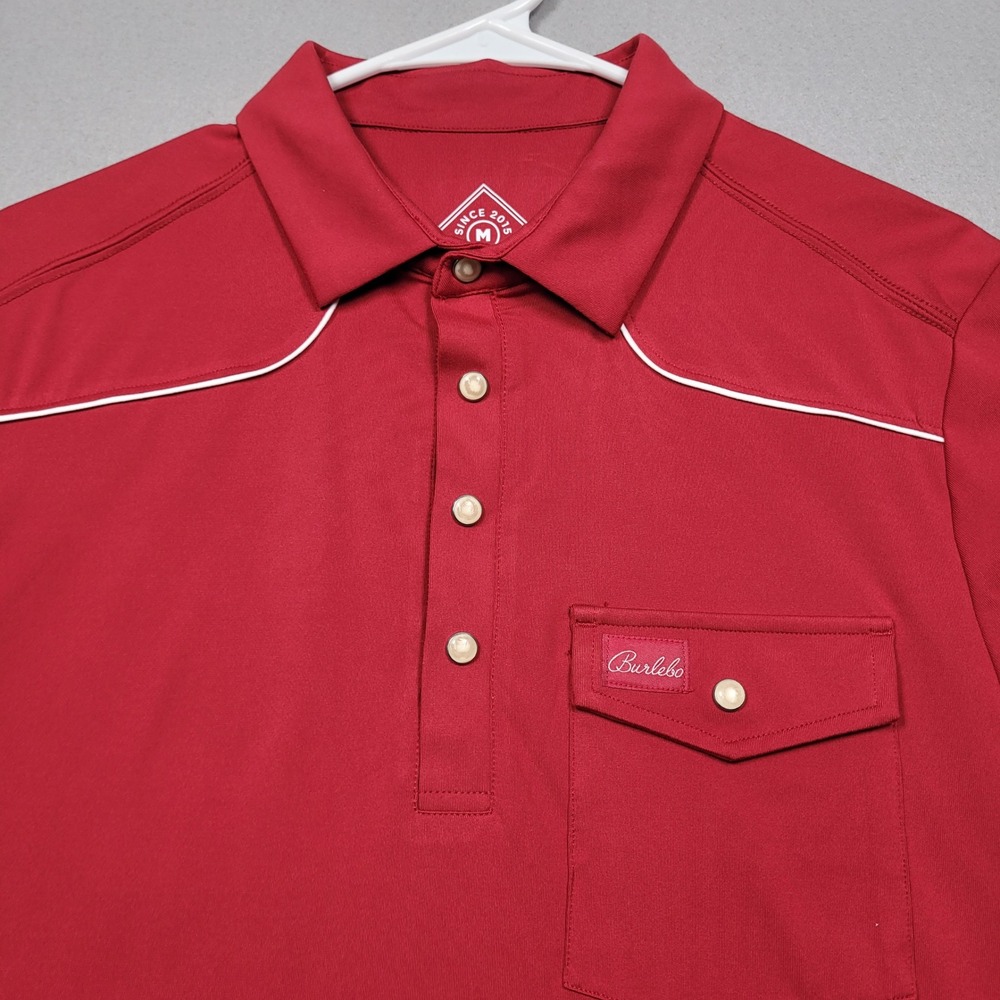 Burlebo Mens Pearl Snap Performance Polo Red Medium NWT